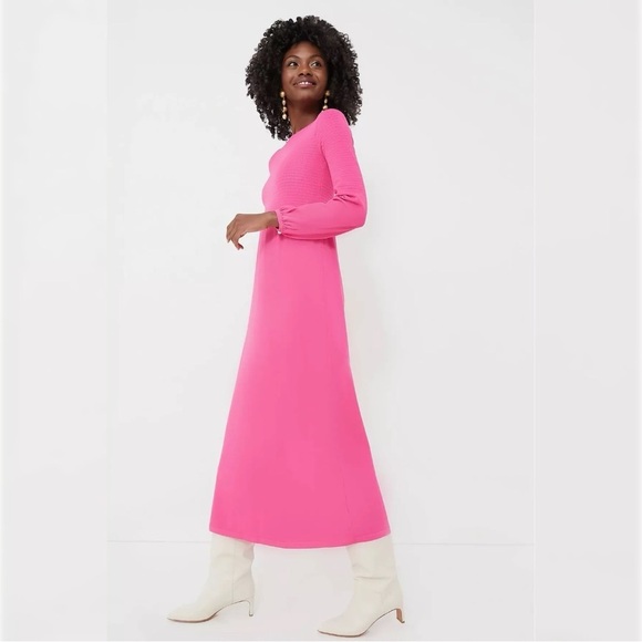 Pomander Place Lennox Maxi Dress Knit Blouson Sleeve Pink Feminine Elegant L - Picture 2 of 13